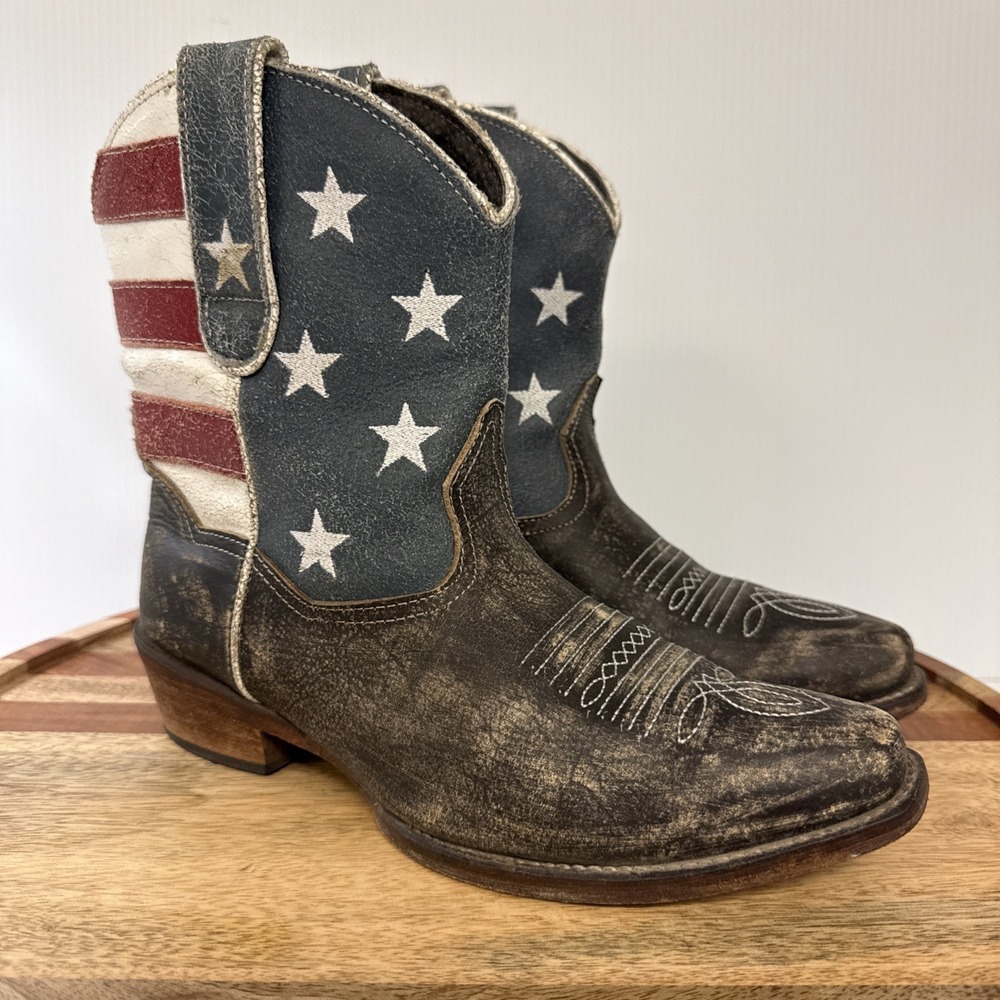 ROPER Women American Beauty Distressed Square Toe Western Cowboy Boots Size 6.5